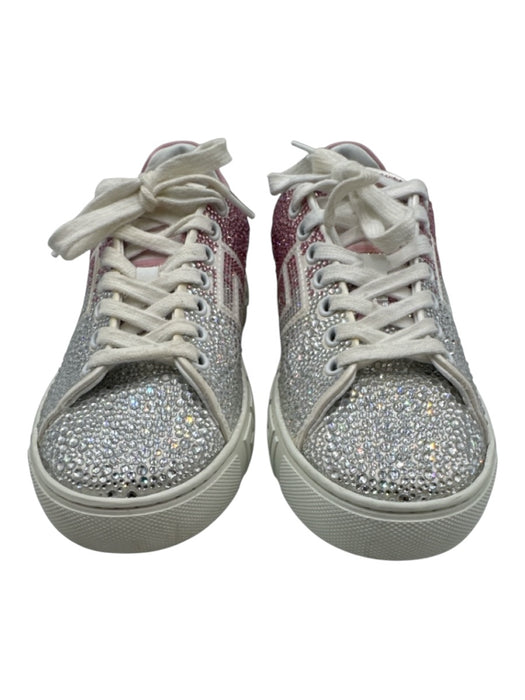 Versace Shoe Size 6 Pink, White, Silver Leather Upper Lace Up Crystals Sneakers Pink, White, Silver / 6
