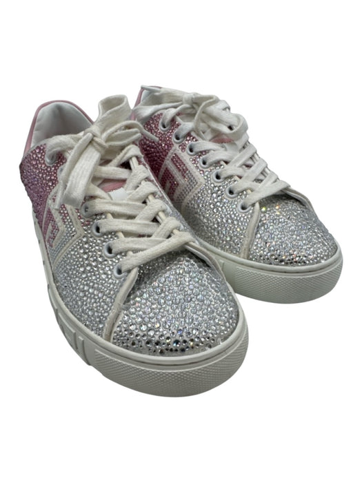 Versace Shoe Size 6 Pink, White, Silver Leather Upper Lace Up Crystals Sneakers Pink, White, Silver / 6