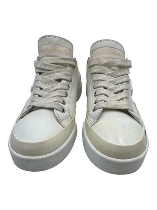 Dolce & Gabbana Shoe Size 39 White & Bronze Leather Upper Lace Up Logo Sneakers White & Bronze / 39