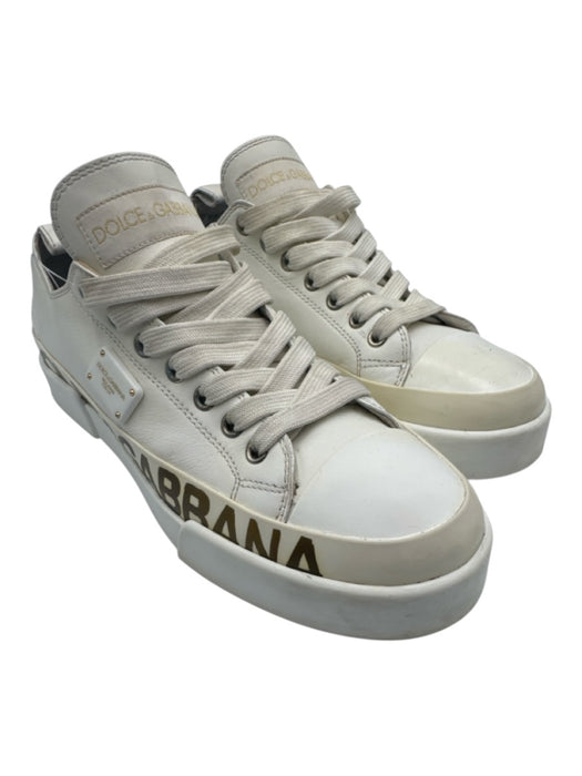Dolce & Gabbana Shoe Size 39 White & Bronze Leather Upper Lace Up Logo Sneakers White & Bronze / 39