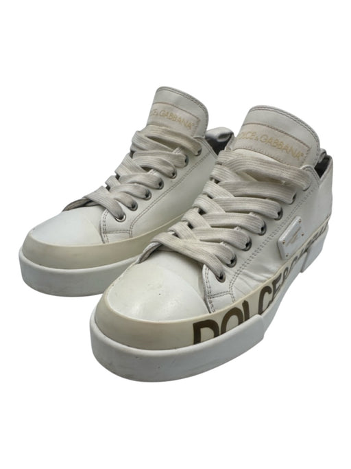 Dolce & Gabbana Shoe Size 39 White & Bronze Leather Upper Lace Up Logo Sneakers White & Bronze / 39