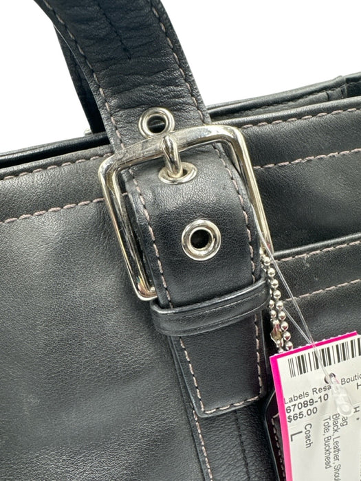 Coach Black Leather Shoulder Strap Zip Close Tote Bag Black / L
