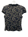 Milly Size 6 Black, Blue & White Silk Short Sleeve Floral Button Up Top Black, Blue & White / 6