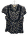 Milly Size 6 Black, Blue & White Silk Short Sleeve Floral Button Up Top Black, Blue & White / 6