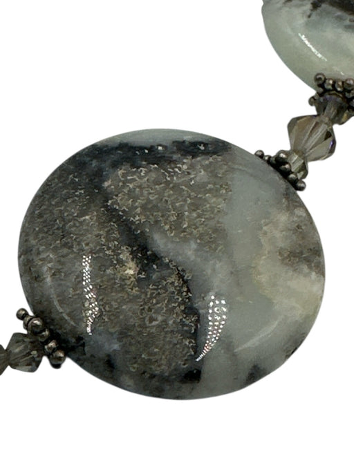 No Brand Aqua & Gray Agate Circles Beaded Detail Hammered Hook & Eye Necklace Aqua & Gray