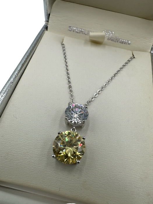 Crislu Silver & Yellow Sterling Silver Chain Quartz 2 Stones Pendant Necklace Silver & Yellow