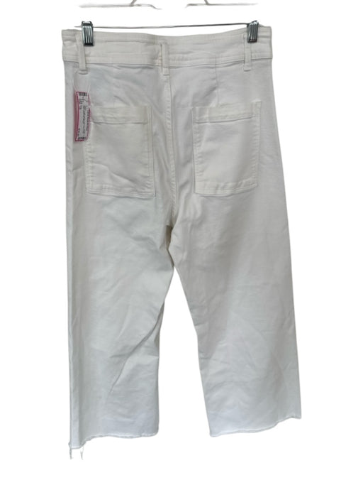 Zara Size 12 White Cotton Blend High Waist Raw Hem Wide Leg Jeans White / 12