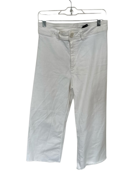 Zara Size 12 White Cotton Blend High Waist Raw Hem Wide Leg Jeans White / 12