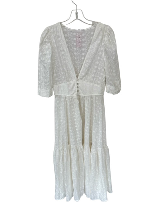Ave Rara Size One Size White Eyelet Puff Sleeve Half Button Maxi Dress White / One Size