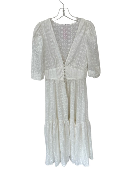 Ave Rara Size One Size White Eyelet Puff Sleeve Half Button Maxi Dress White / One Size