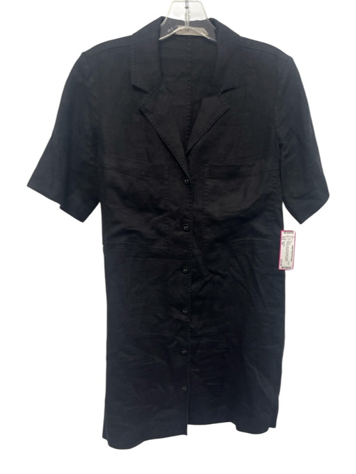 Everlane Size XS Black Linen Short Sleeve Breast Pockets Buttons Mini Dress Black / XS