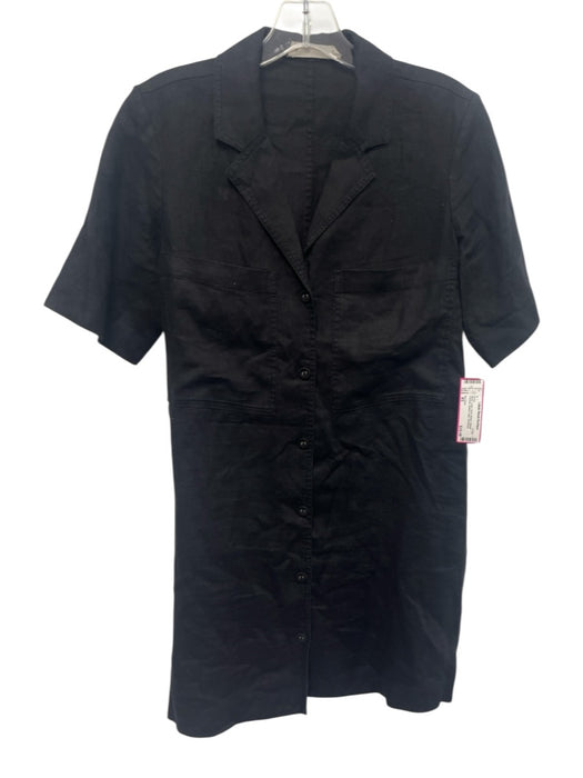 Everlane Size XS Black Linen Short Sleeve Breast Pockets Buttons Mini Dress Black / XS