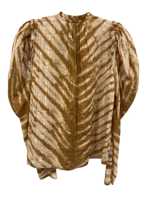 Ulla Johnson Size 2 Brown & Beige Cotton Long puff sleeve Tie Dye Split Neck Top Brown & Beige / 2