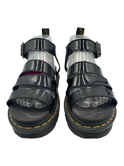 Dr Martens Shoe Size 7 Black Patent Leather Strappy Ankle Velcro Sandals Black / 7