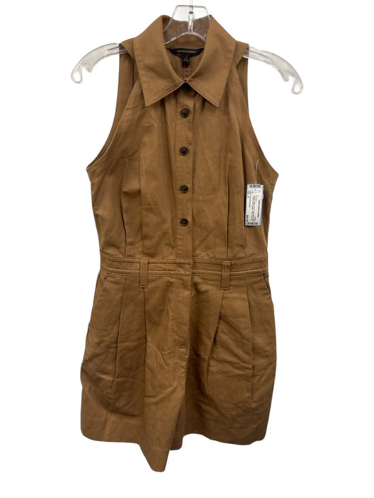Banana Republic Size 2 Brown Cotton & Linen Sleeveless pleats Collar Romper Brown / 2