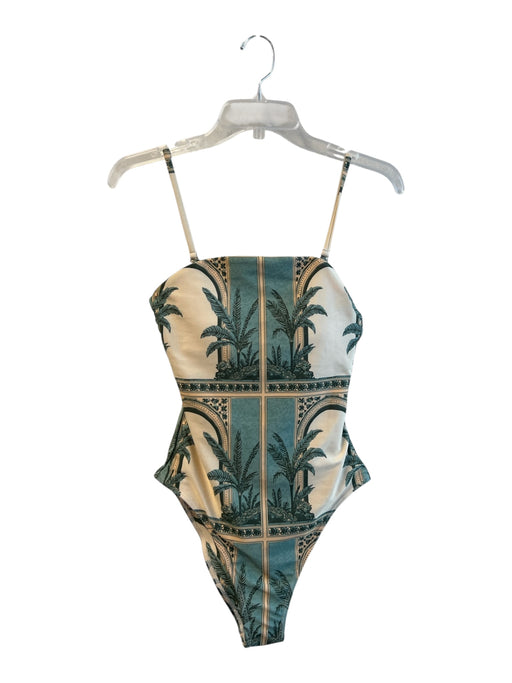 Diarrablu Size Medium Beige & Teal Nylon Blend Adjustable Strap Swimsuit Beige & Teal / Medium