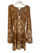 Misa Size XS Brown & Tan Cotton Keyhole Front Long Sleeve Tie at chest Dress Brown & Tan / XS
