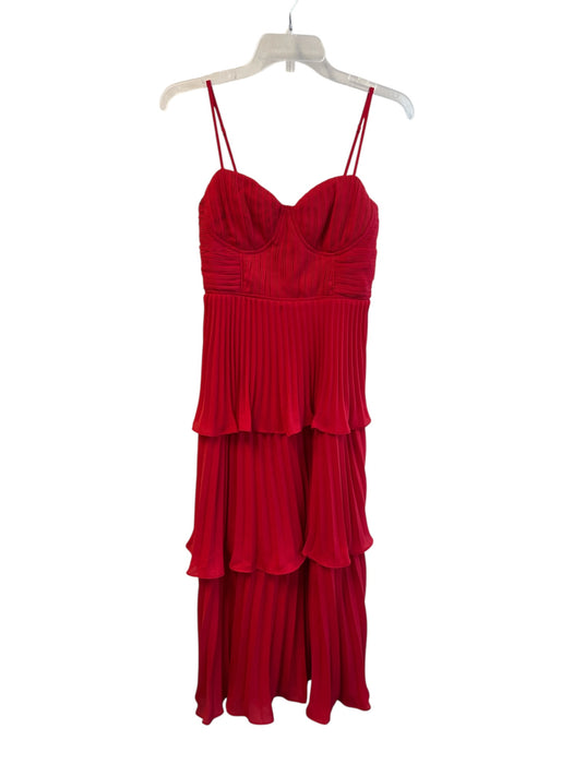 Lulus Size Small Red Polyester Adjustable straps Back Zip pleats Tiered Dress Red / Small