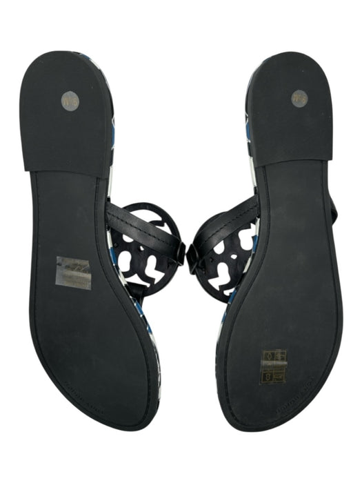 Tory Burch Shoe Size 9.5 Black & Blue Vegan Leather Mosaic Flip Flop Sandals Black & Blue / 9.5