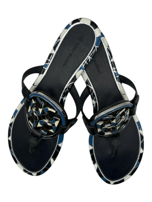 Tory Burch Shoe Size 9.5 Black & Blue Vegan Leather Mosaic Flip Flop Sandals Black & Blue / 9.5