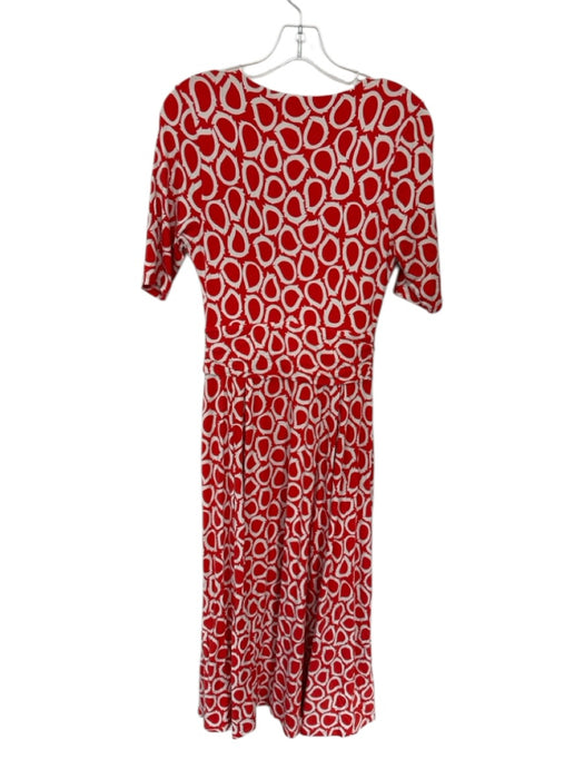 Boden Size 6 Red & White Viscose Blend Plunge Neck Abstract Rouched Waist Dress Red & White / 6
