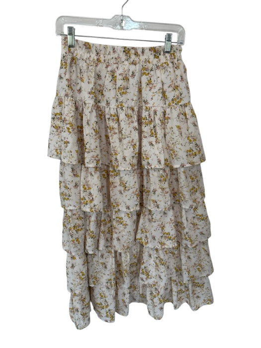Entro Size M Cream & Yellow Polyester Tiered Floral Maxi Skirt Cream & Yellow / M