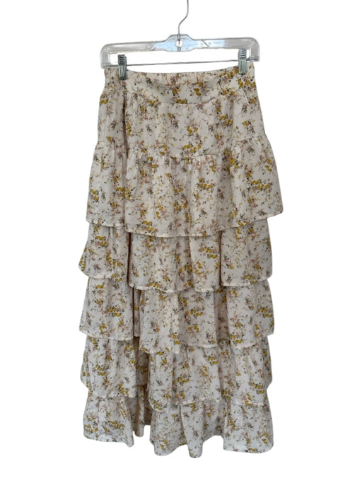 Entro Size M Cream & Yellow Polyester Tiered Floral Maxi Skirt Cream & Yellow / M