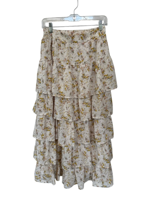 Entro Size M Cream & Yellow Polyester Tiered Floral Maxi Skirt Cream & Yellow / M