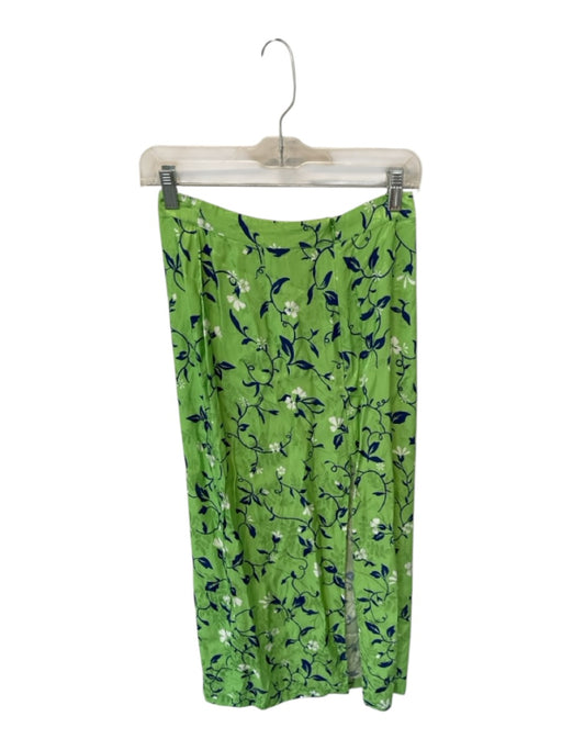 Kitri Size 4 Green & Navy Viscose Back Zip Botanical Back Slit Maxi Skirt Green & Navy / 4