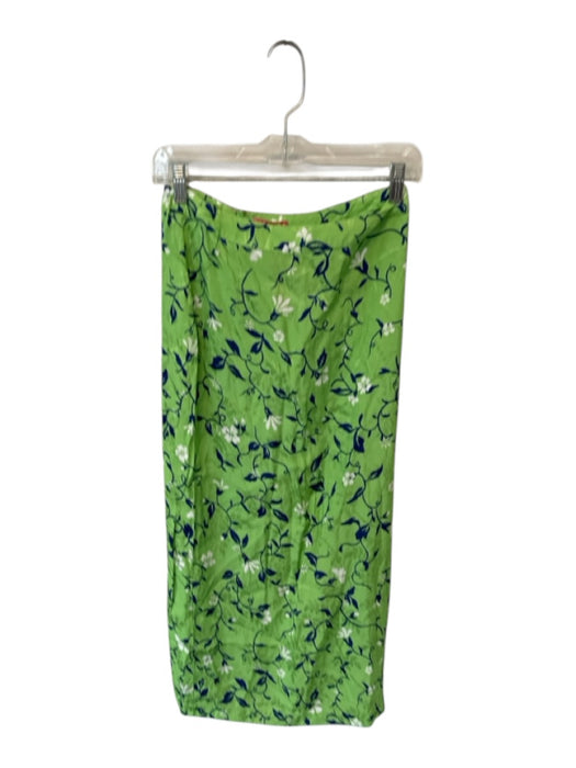Kitri Size 4 Green & Navy Viscose Back Zip Botanical Back Slit Maxi Skirt Green & Navy / 4