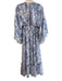 Misa Size M Blue & White Viscose V Neck Floral Wide Long Sleeve Maxi Dress Blue & White / M