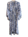 Misa Size M Blue & White Viscose V Neck Floral Wide Long Sleeve Maxi Dress Blue & White / M