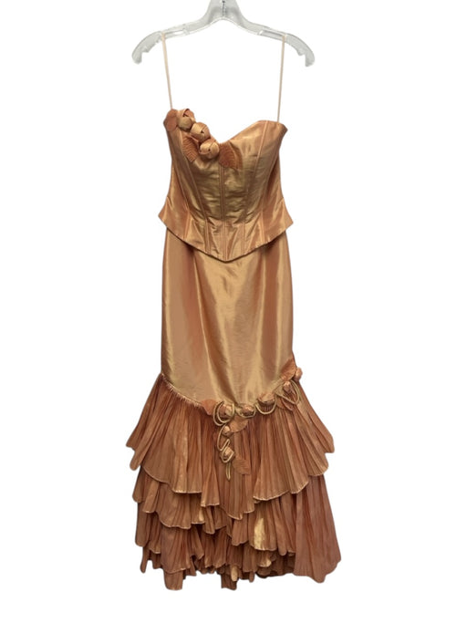 Janique by Kourosh Babaian Size 8 Orange Polyester Leaf Applique Sleeveless Gown Orange / 8