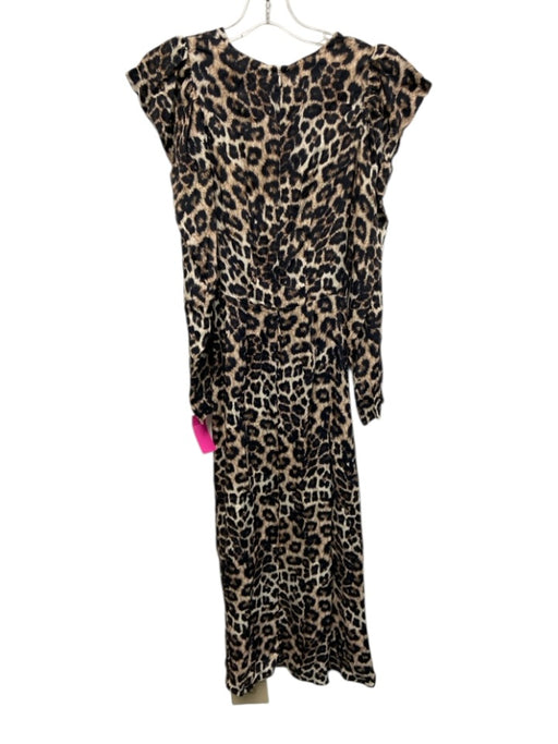 Farm Rio Size XXS Brown & Black Viscose Leopard Print Long Sleeve V Neck Dress Brown & Black / XXS