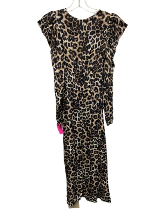 Farm Rio Size XXS Brown & Black Viscose Leopard Print Long Sleeve V Neck Dress Brown & Black / XXS