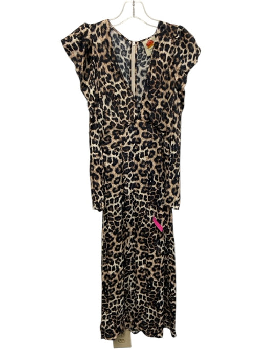 Farm Rio Size XXS Brown & Black Viscose Leopard Print Long Sleeve V Neck Dress Brown & Black / XXS