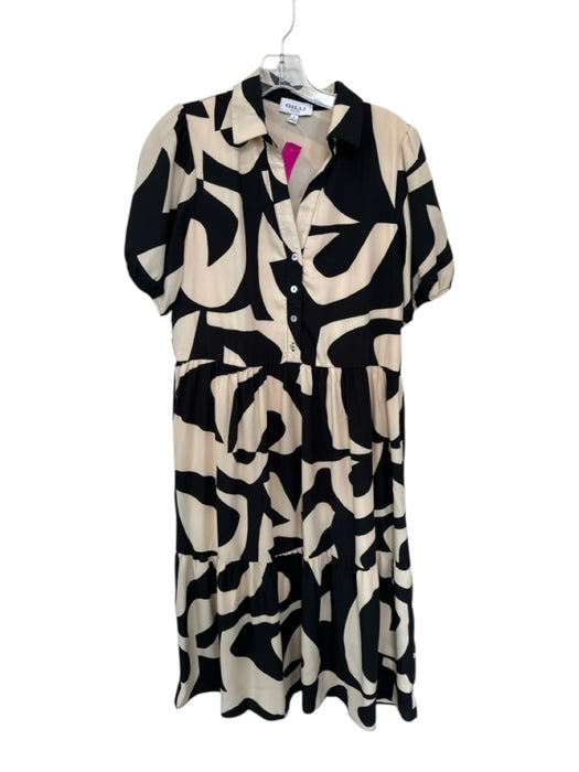 Gilli Size M Tan & black Polyester Short Balloon Sleeve Abstract Collar Dress Tan & black / M