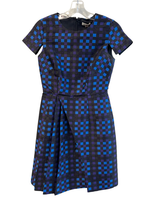 Shoshanna Size 0 Navy & Aqua Polyester Blend Round Neck Cap Sleeve Dress Navy & Aqua / 0