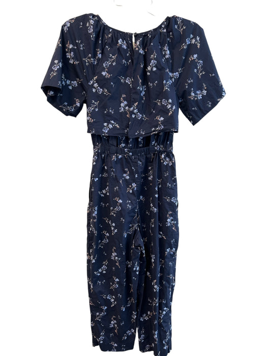 Rebecca Taylor Size 0 Navy Cotton Round Neck Short Sleeve Open Back Jumpsuit Navy / 0