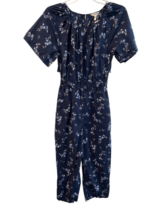 Rebecca Taylor Size 0 Navy Cotton Round Neck Short Sleeve Open Back Jumpsuit Navy / 0