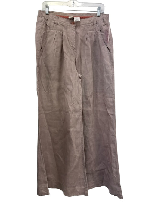 Wrap London Size 8 Taupe Gray Linen Mid Rise Pleated Wide Leg Pockets Pants Taupe Gray / 8