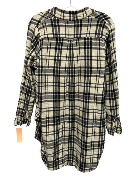 Free People x CP Shades Size XS Black & White Cotton Long Sleeve Plaid Dress Black & White / XS