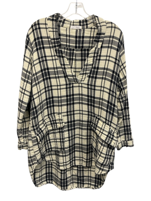Free People x CP Shades Size XS Black & White Cotton Long Sleeve Plaid Dress Black & White / XS