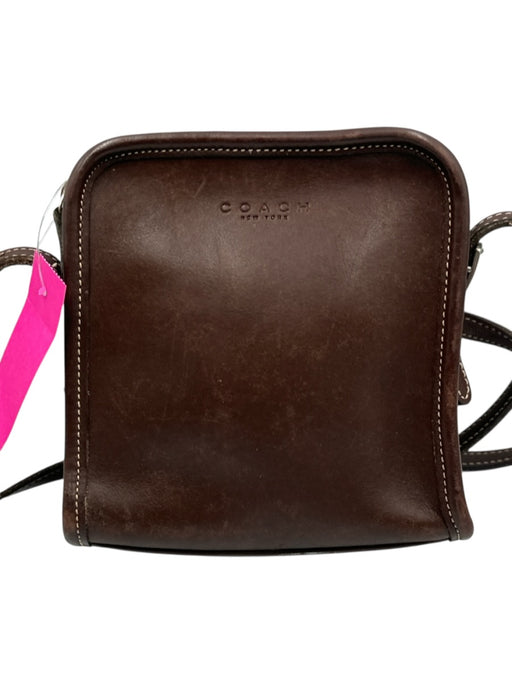 Coach Dark Brown Leather Zip Close Contrast Stitch Logo Silver hardware Bag Dark Brown / Mini