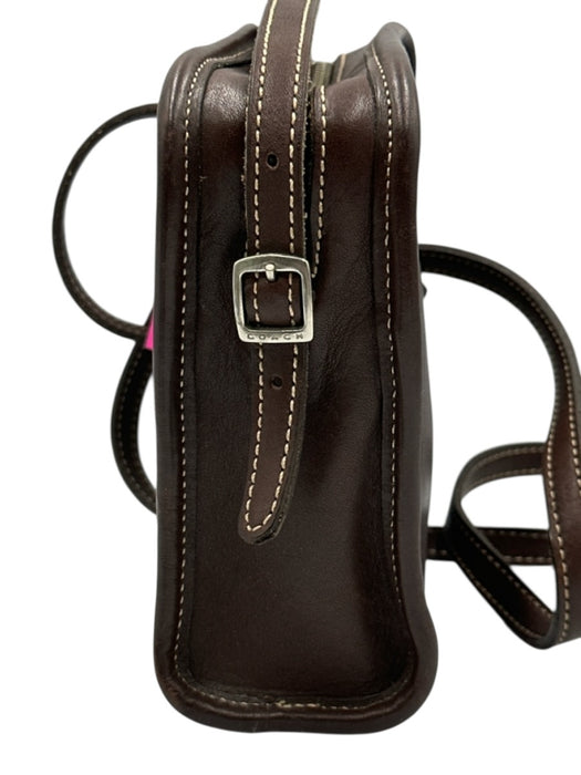Coach Dark Brown Leather Zip Close Contrast Stitch Logo Silver hardware Bag Dark Brown / Mini