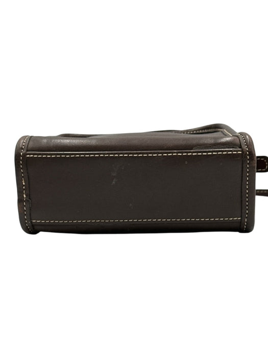 Coach Dark Brown Leather Zip Close Contrast Stitch Logo Silver hardware Bag Dark Brown / Mini