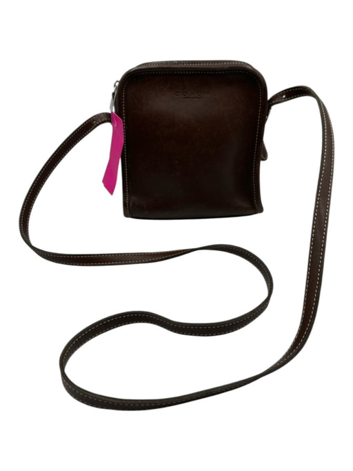 Coach Dark Brown Leather Zip Close Contrast Stitch Logo Silver hardware Bag Dark Brown / Mini