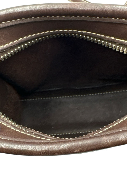 Coach Dark Brown Leather Zip Close Contrast Stitch Logo Silver hardware Bag Dark Brown / Mini