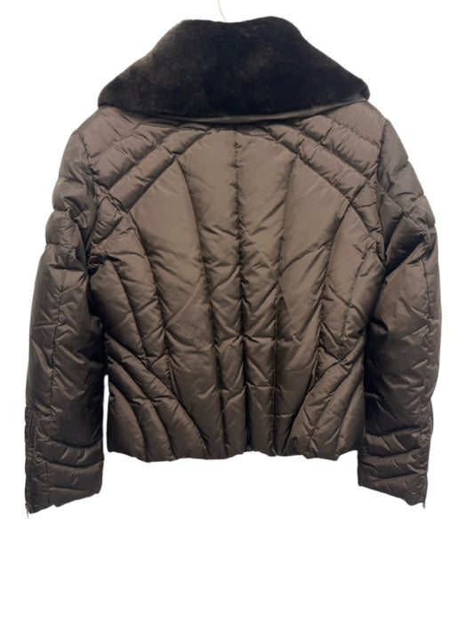 Andrew Marc Size M Brown Nylon Puffer Rabbit Fur Zip Up Goose Down Fill Jacket Brown / M