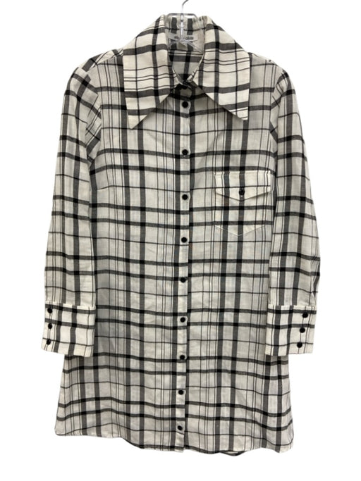 Alice + Olivia Size Medium Black & White Linen Long Sleeve Plaid Collar Dress Black & White / Medium